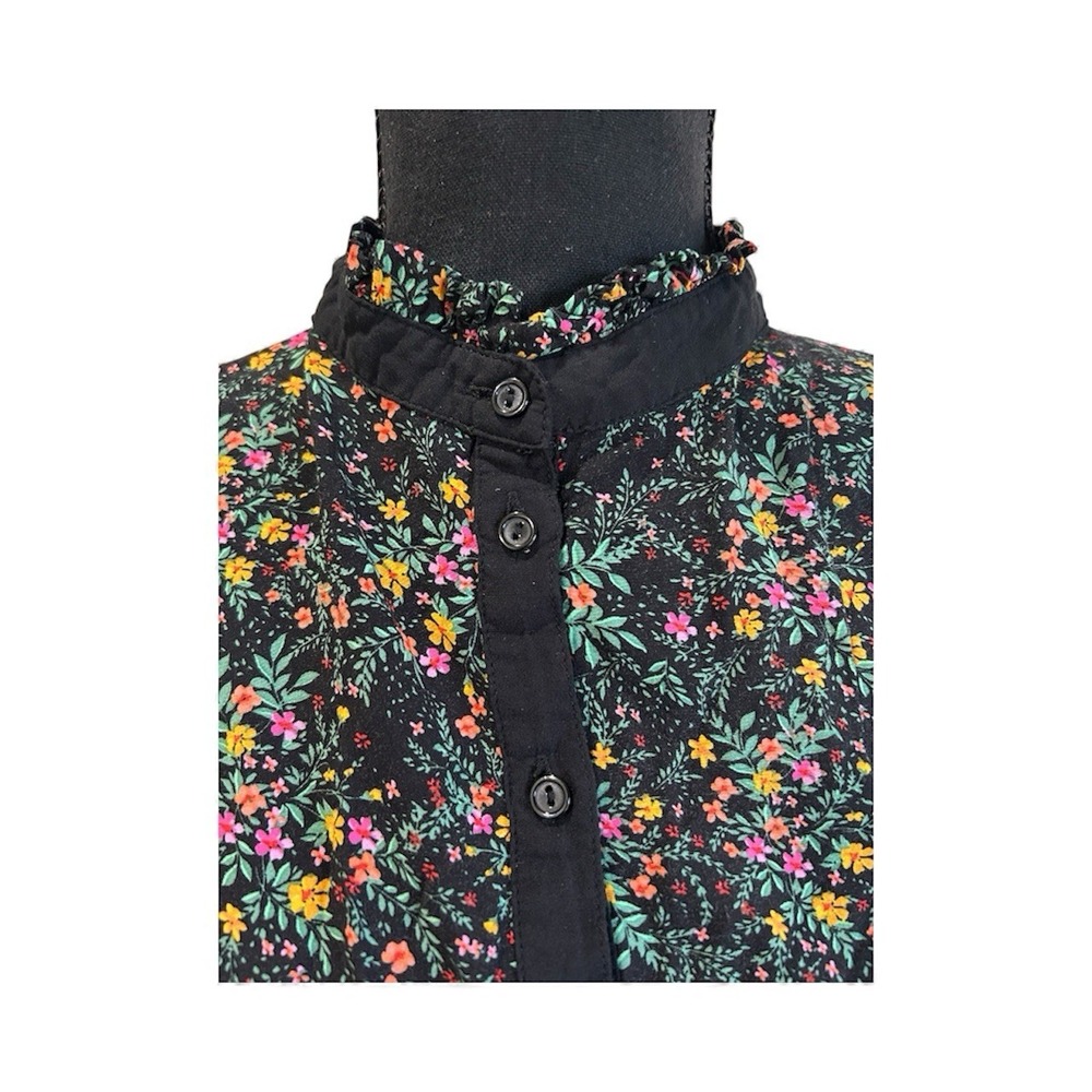 LOST+WANDER Black Floral Print Button Front Tie Waist‎ Long Sleeve Shirt Dress M - Picture 4 of 8
